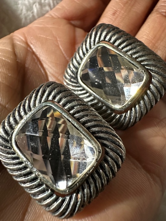 Vintage Silver-Tone Clear Crystal Square Clip-On Earrings-little wear and tear - Picture 5 of 7